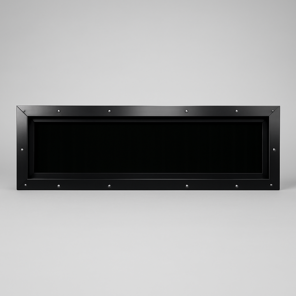 42″ × 11″ Tinted Frame Hunting Blind Window — The cinemascope front-wall hunting window — tinted aluminum frame.